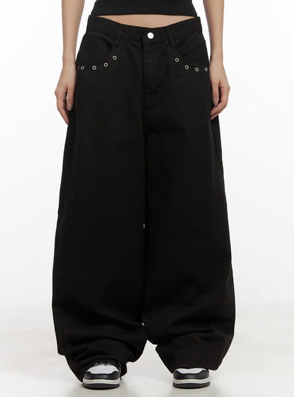 cotton-eyelet-detail-wide-leg-pants-cd416 / Black