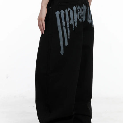 baggy-black-graphic-cotton-pants-co521 / Black