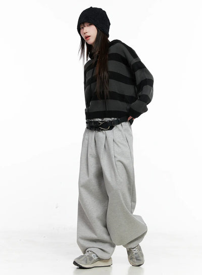 striped-half-buttonsweater-hoodie-co521 / Black