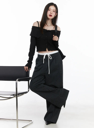 ribbed-off-shoulder-crop-cardigan-cj506 / Black