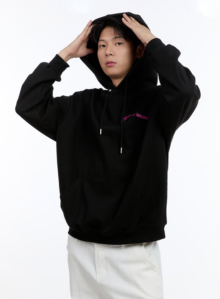 mens-lettering-oversize-hoodie-black-ig428 / Black