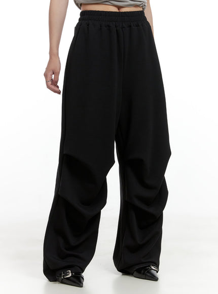 pintuck-banded-wide-fit-pants-cl424 / Black