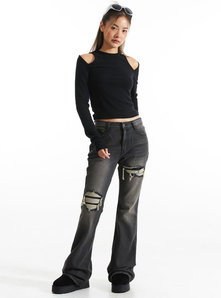 ripped-bootcut-jeans-co313 / Black