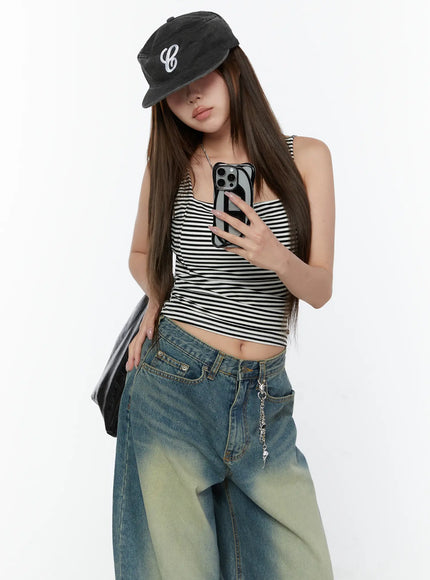 striped-padded-tank-top-cy519 / Black