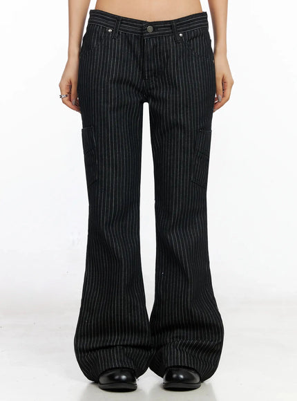 stripped-bootcut-pants-ca513 / Black