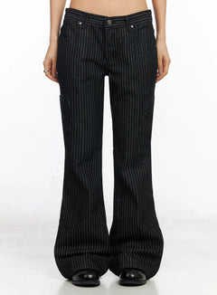stripped-bootcut-pants-ca513 / Black