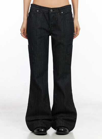 stripped-bootcut-pants-ca513 / Black