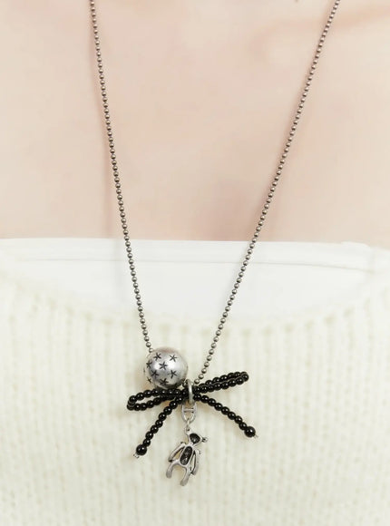 black-ribbon-ball-pendant-necklace-id529 / Silver