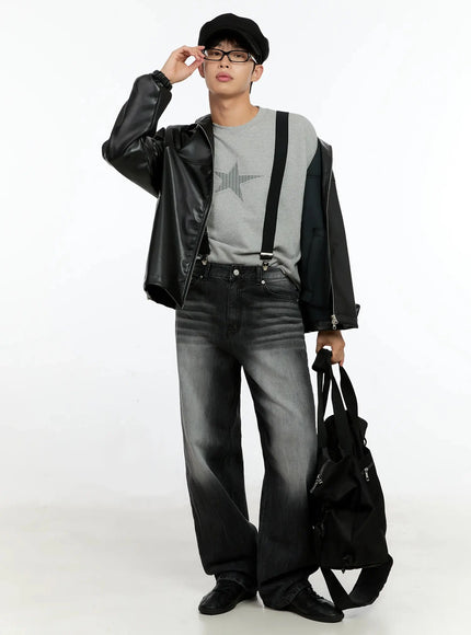 mens-oversized-faux-leather-jacket-in506 / Black