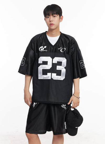 mens-mesh-v-neck-jersey-t-shirt-ia525 / Black