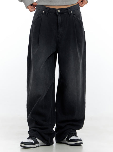 harlow-pintuck-washed-baggy-jeans-cs424 / Black