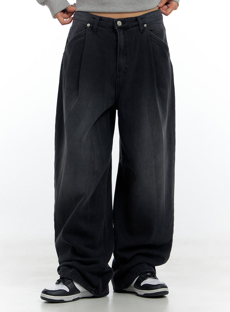 harlow-pintuck-washed-baggy-jeans-cs424 / Black