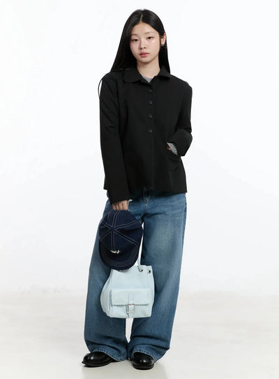 classic-button-up-blazer-im519 / Black