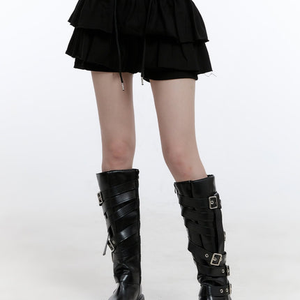 ruffle-banded-cotton-mini-skirt-cg412 / Black