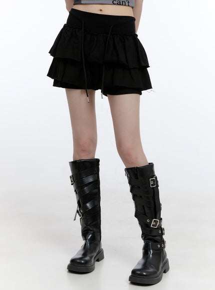 ruffle-banded-cotton-mini-skirt-cg412 / Black