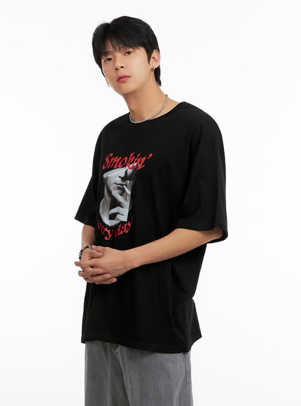 mens-cotton-graphic-oversize-t-shirt-black-ig402 / Black