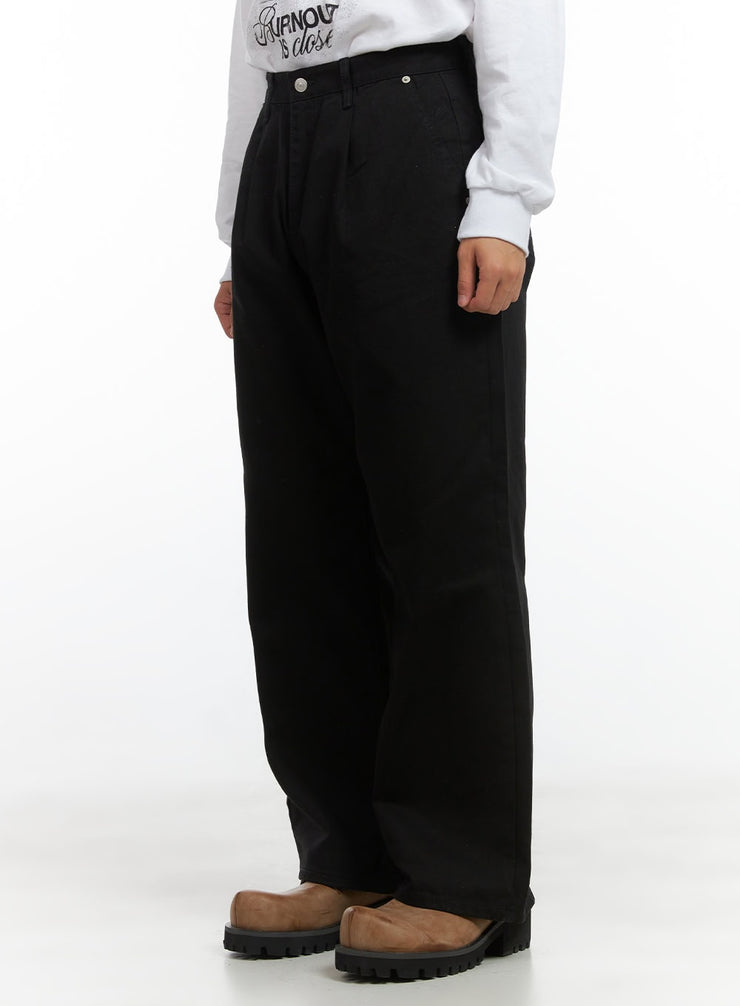 mens-pintuck-cotton-wide-leg-pants-co408 / Black