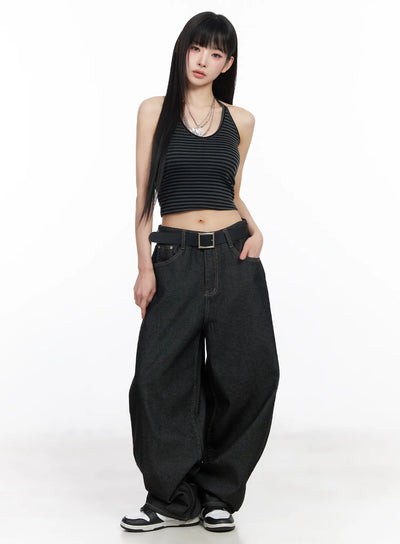 birdie-wide-leg-baggy-jeans-cf519 / Black