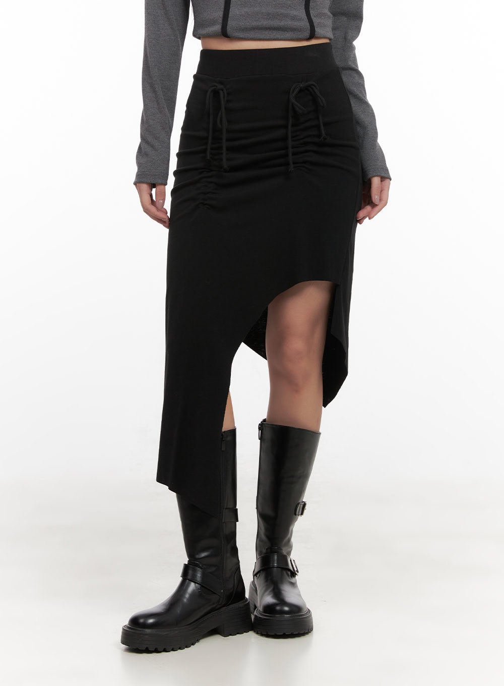 asymmetric-slim-fit-midi-skirt-cd411 / Black