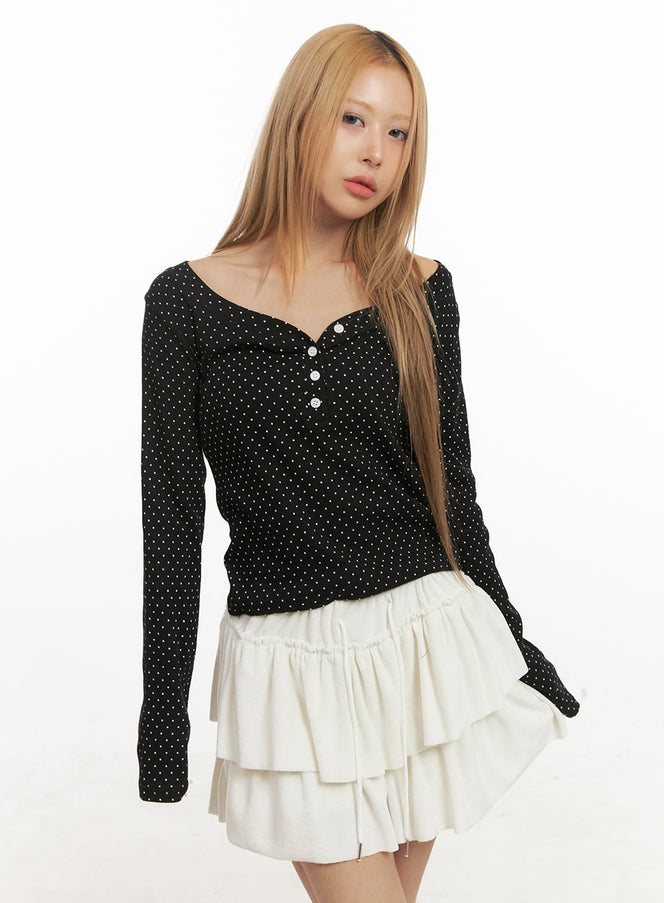 long-sleeve-polka-dot-top-cj508 / Black