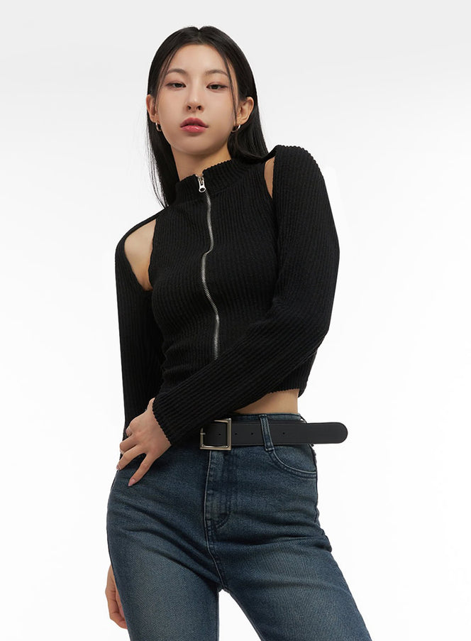 cropped-zip-up-bolero-cardigan-set-id431 / Black