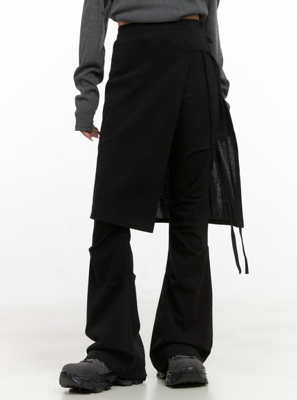 elegant-pintuck-wrap-cotton-pants-cs413 / Black