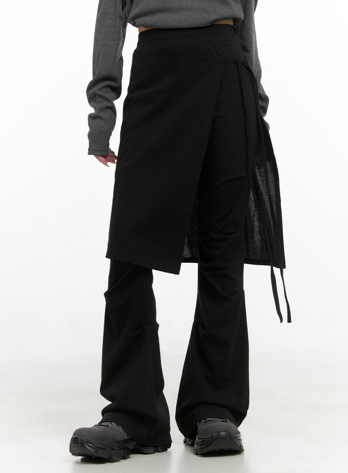 elegant-pintuck-wrap-cotton-pants-cs413 / Black