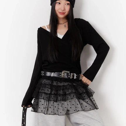 ribbed-wrap-hoodie-top-id525 / Black