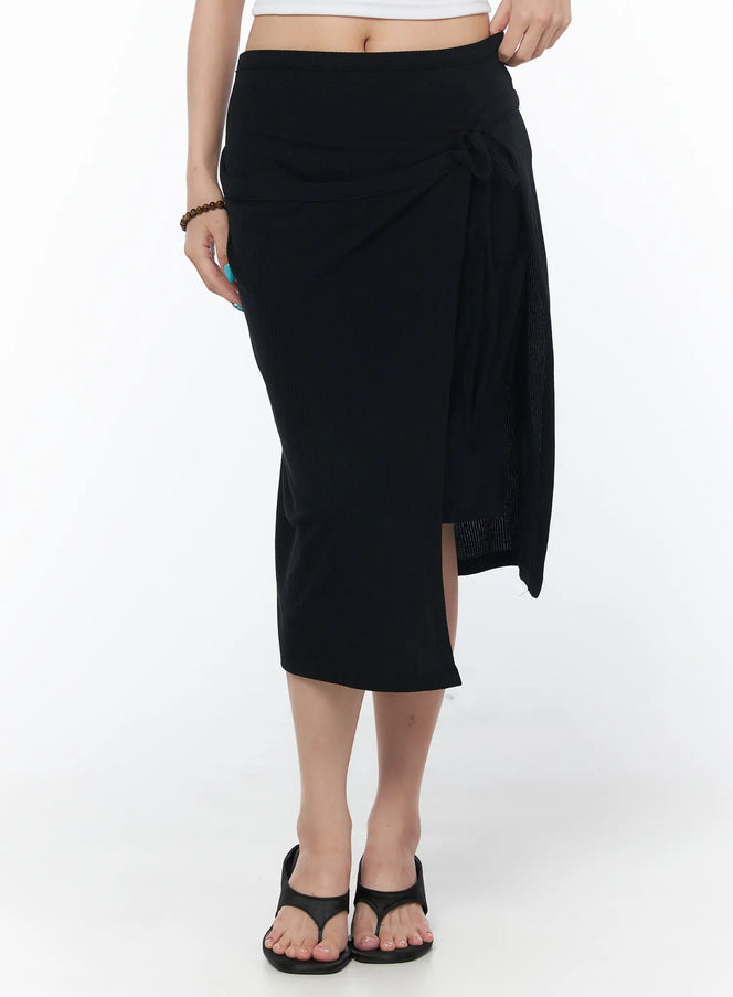 asymmetrical-midi-skirt-cy529 / Black