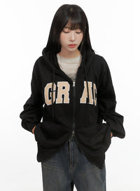 two-way-zip-up-embroidered-hoodie-cg430 / Black