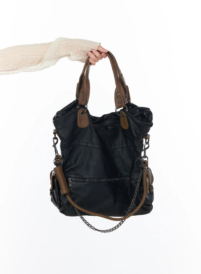 vintage-style-faux-leather-shoulder-bag-cy513 / Black