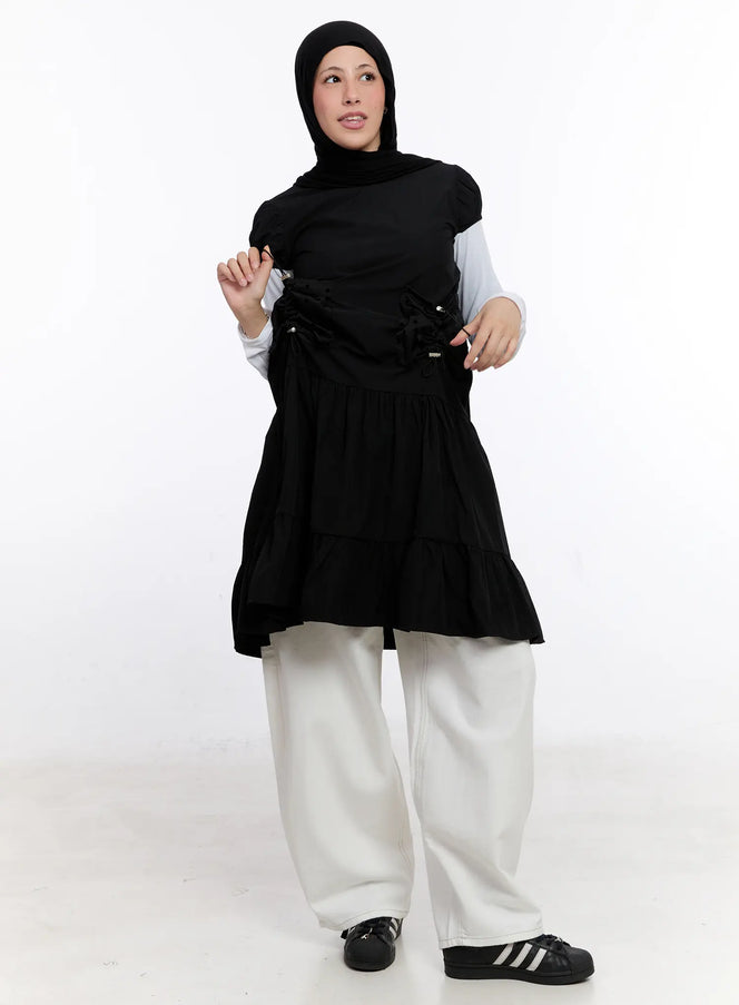 layered-polka-dot-long-sleeve-dress-cs524 / Black