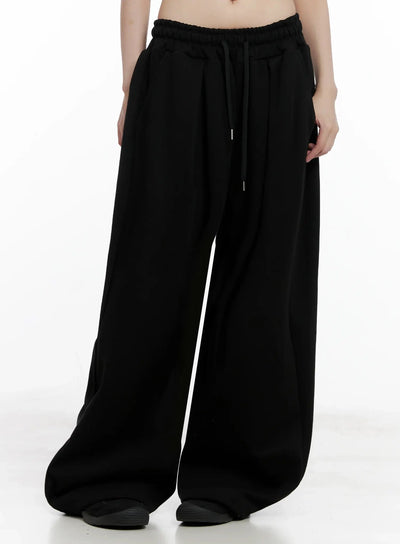 wide-leg-drawstring-sweatpants-il528 / Black