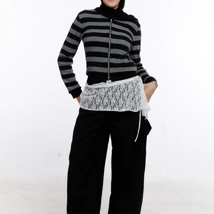 point-detail-wide-cotton-pants-cs524 / Black