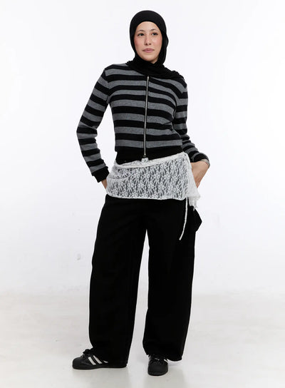point-detail-wide-cotton-pants-cs524 / Black