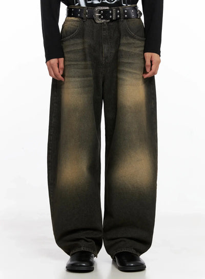 mens-vintage-fade-wide-leg-jeans-io516 / Black