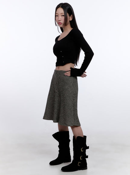 cozy-flared-midi-skirt-cj509 / Black