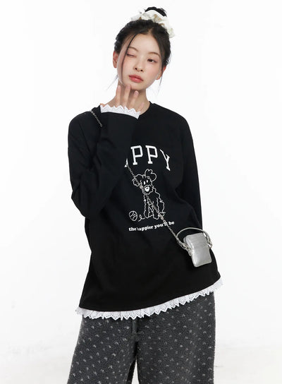 oversized-graphic-lace-tee-cj519 / Black