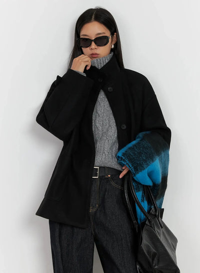 high-neck-wool-half-coat-ij502 / Black