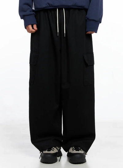 mens-drawstring-cargo-pants-is510 / Black