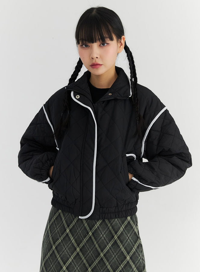 quilted-zip-up-jacket-cn303 / Black