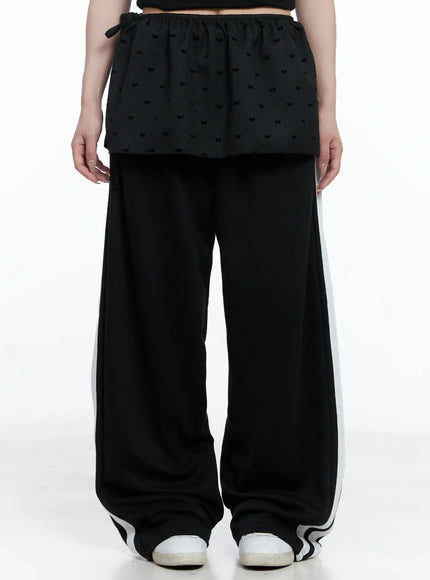 layered-heart-print-wrap-skirt-cs501 / Black