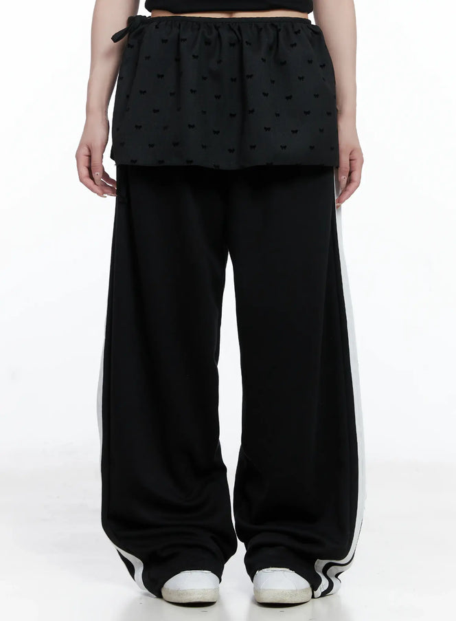 layered-heart-print-wrap-skirt-cs501 / Black