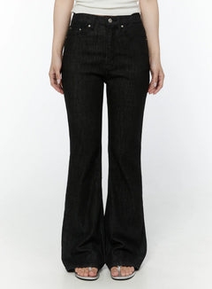dohee-non-fade-contrast-stitch-bootcut-pants-iy511 / Black