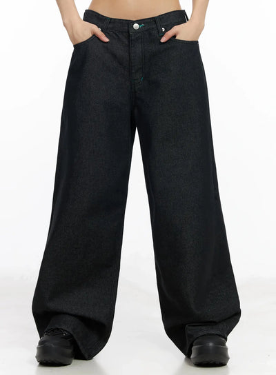 ayah-casual-wide-leg-jeans-im530 / Black