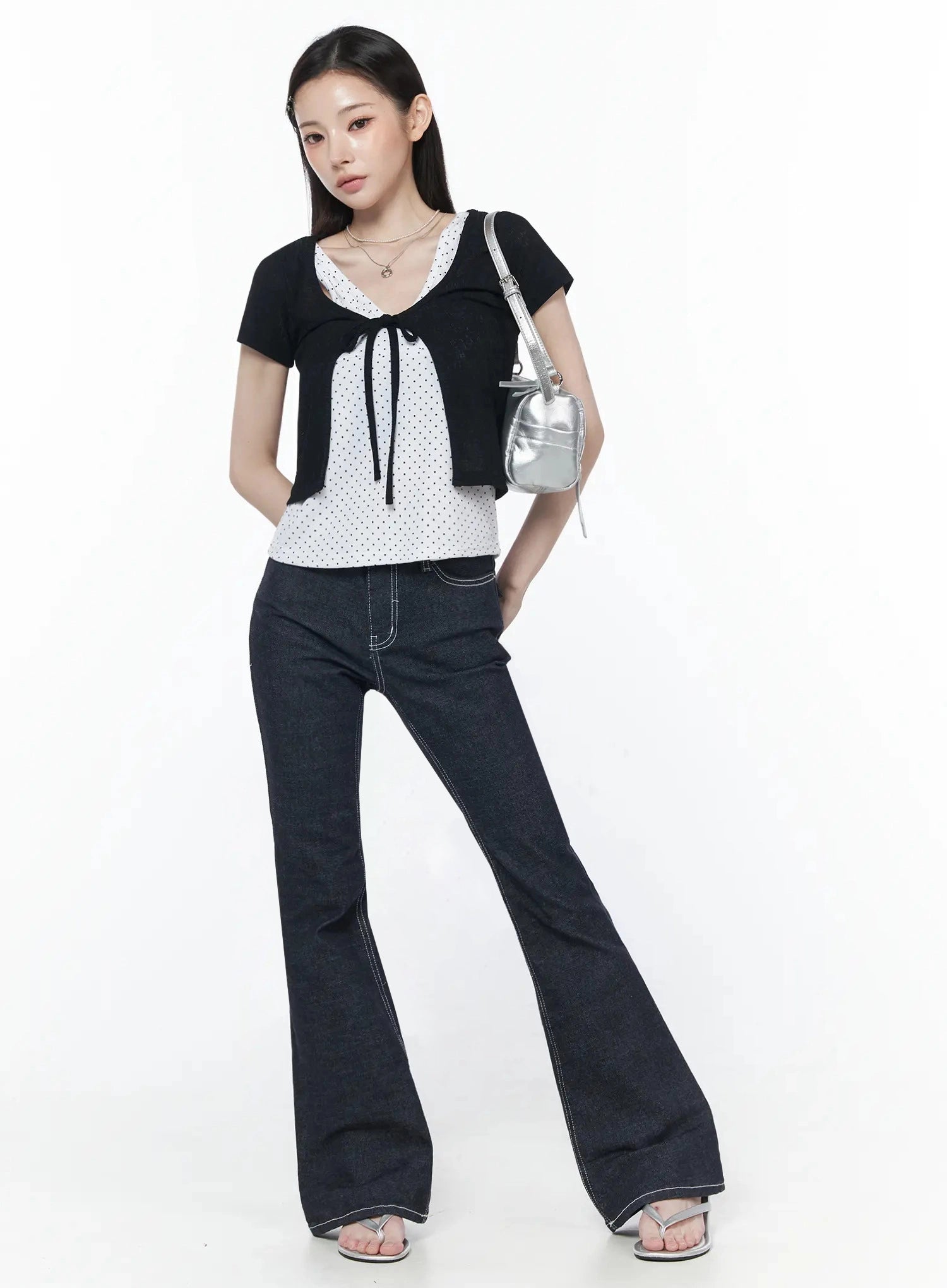 short-sleeve-tie-cardigan-iu512 / Black