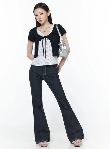 short-sleeve-tie-cardigan-iu512 / Black