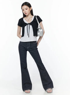 short-sleeve-tie-cardigan-iu512 / Black