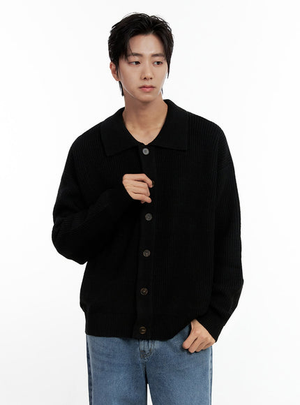 mens-classic-knit-cardigan-in411 / Black