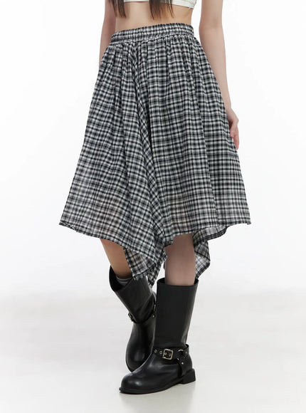 plaid-asymmetrical-midi-skirt-cm524 / Black